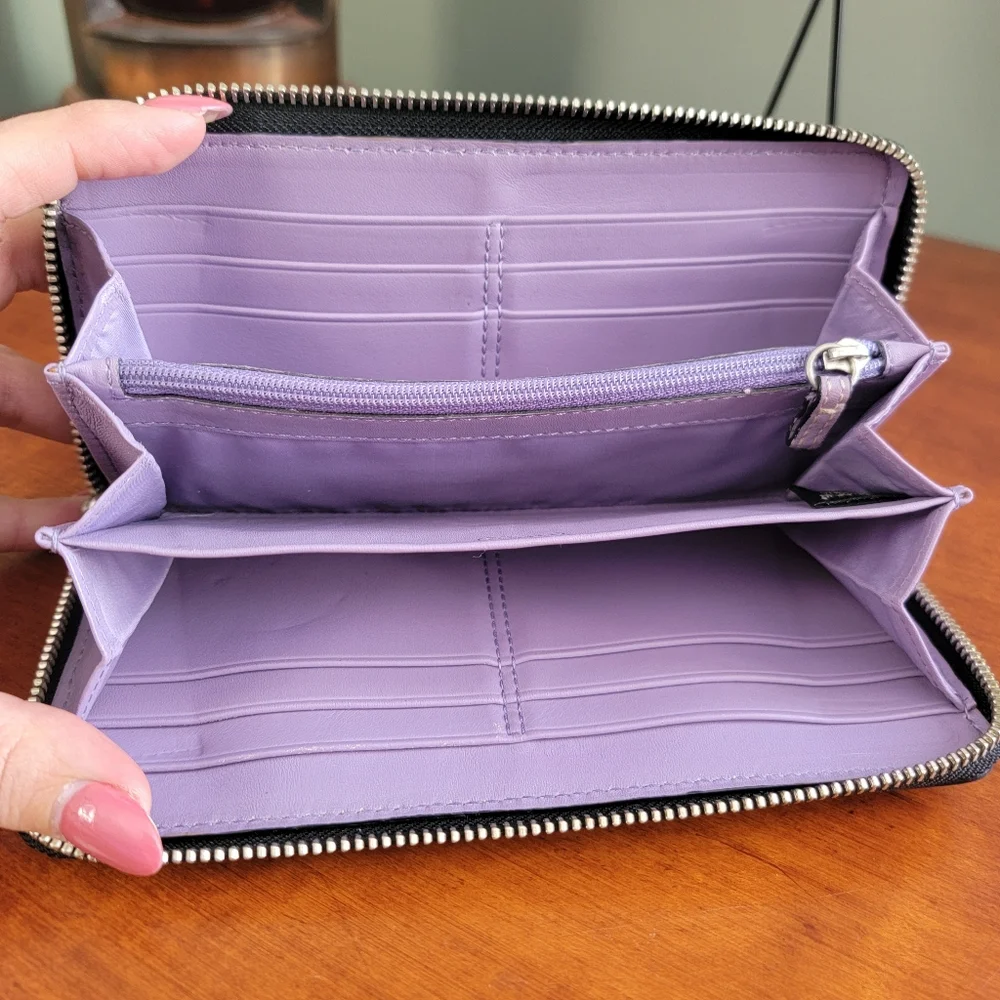 Coach Chelsea Black Pebbled Leather Accordion Zip Around Wallet